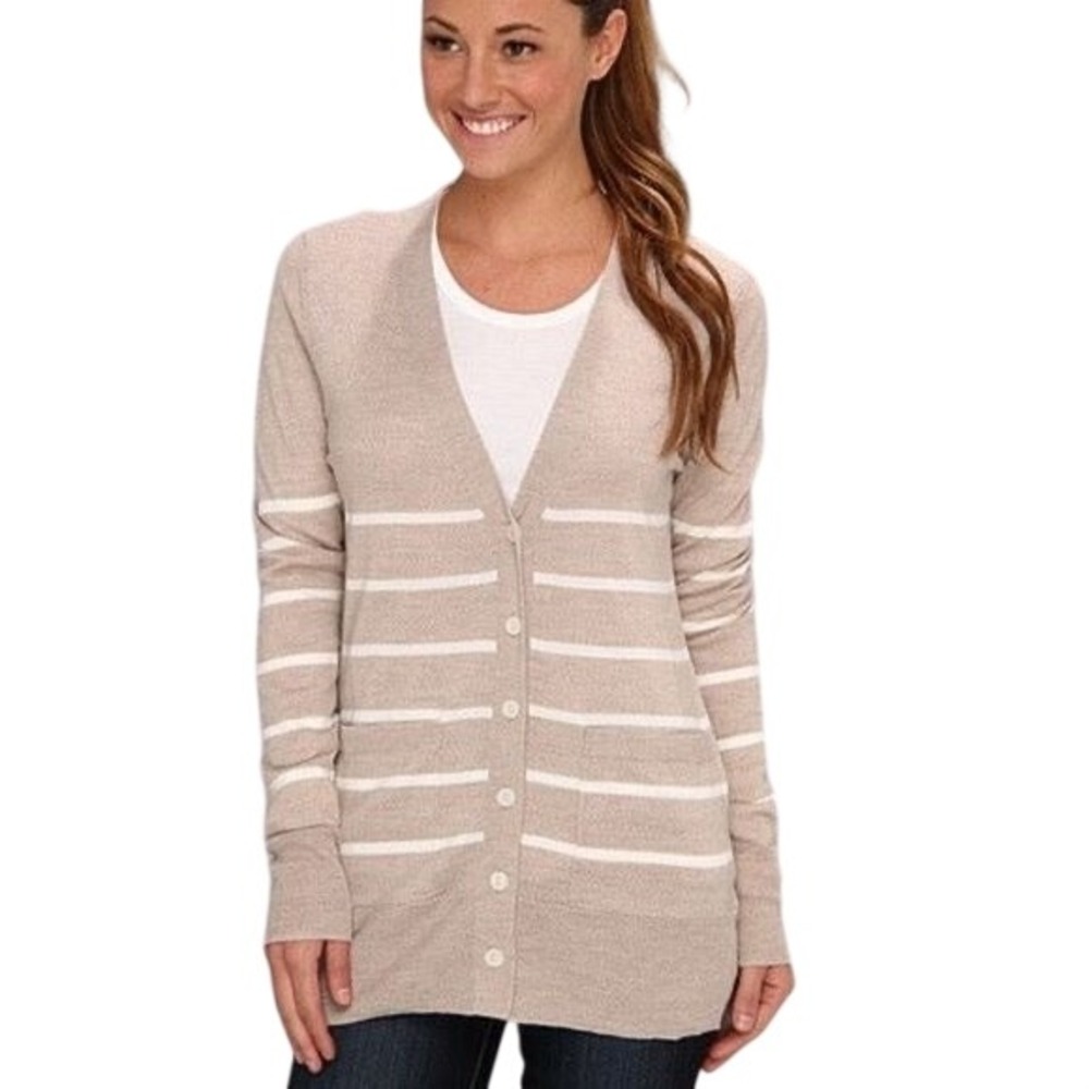 Patagonia‎ 100% Merino Wool Cardigan Womens XS Tan Stripped Button Up